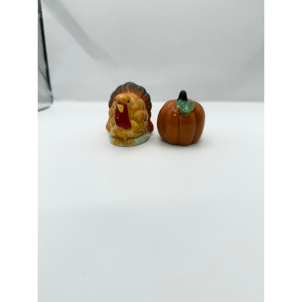 Ceramic Turkey and Pumpkin Salt and Pepper Shakers Fall Thanksgiving Decor Set